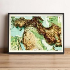 Middle East Map, Persia 2D Relief Map, Middle East Vintage Map – 2D Flat