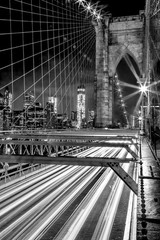 Brooklyn Bridge New York City Skyline At Night Black And White Photo Photograph