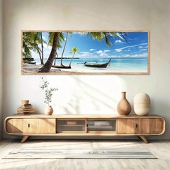 Coastal Landscape Canvas Art Print Beach and Boat Wall Art Canvas Painting Mural