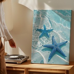 Blue Starfish Canvas Wall Art Ocean Sea Life Beach Decor Underwater Print