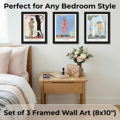 Coastal Wall Art Set of 3 Framed 8×10 Vintage Fashion French Poster Decor Barbie