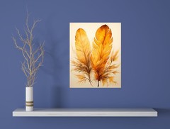 11×14 Mustard Feathers Canvas Print Wall Art