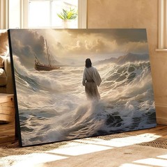 Christian Jesus Walking on Water Wall Art Canvas Poster Faith Art
