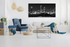 Dallas Skyline Canvas Art – Black & White Cityscape Night Scene Decor
