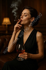 Elegant Woman Smoking Cigar with Wine – Moody Cinematic Wall Art 16×20