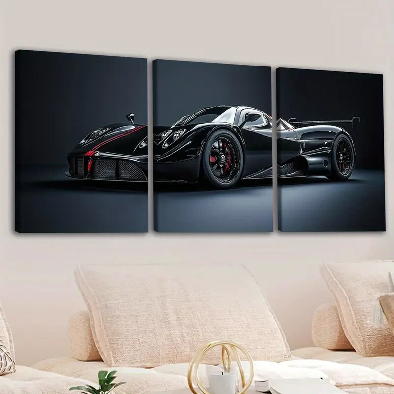 3pcs Abstract Black Cool Sports Car Racing Car Wall Art Canvas Unframed/Framed