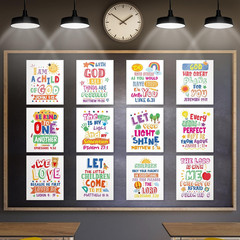 12 Pcs Bible Verse Posters for Kids，Inspirational Christian Wall Art
