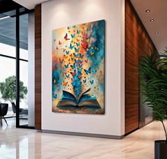 Colorful Butterfly Book Canvas Wall Art Retro Book Lover Gift Room Wall Decor