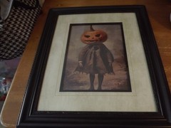 SPOOKY PUMPKIN HEAD GIRL framed wall art HaLLoWeeN 20.25″Wx24.5″ matted /framed