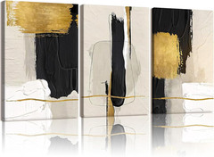Black White Gold Abstract Canvas Art Set – Modern Minimalist Decor 16×24