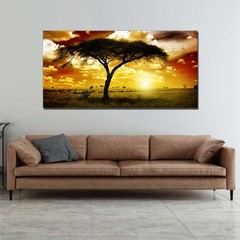 Large Artwork Living Room Wall Art African Trees Landscape Earth Tones Sunset…