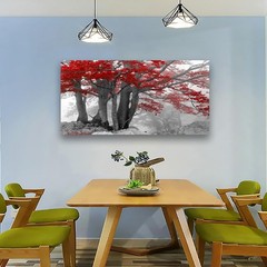 Red Tree of Life Canvas Wall Art Bedroom Wall Decor Living Room,Forest Wall A…