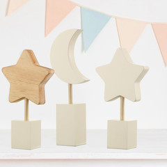 3 Pcs Boho Nursery Shelf Decor Wooden Moon and Star Nursery Decor Set Cute Bohem
