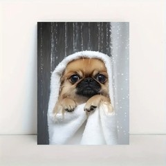 Framed Canvas Pekingese Dog Wrapped Towel Shower Cute Bathroom Decor