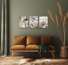 Gold Abstract Wall Art 3 Pieces Modern Framed Artwork Black and White Grey Gold
