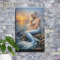 Mermaid and Dolphin Wall Art Unframed Canvas Print Fantasy Ocean Decor