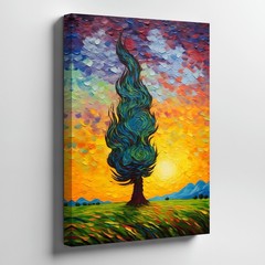 Colorful Abstract Swirl Tree Canvas Wall Art Nature Sunset Landscape Print Home