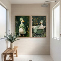 2 Pcs Cute Duck Wall Art Framed – Farmhouse Bathroom Animal Painting Picture …