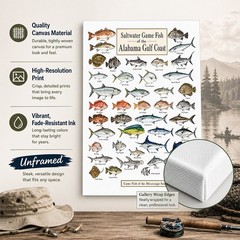 Alabama Gulf Coast Saltwater Fish Canvas 24×36 – Fishing Chart