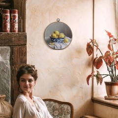 Lemon Chinoiserie Round Wall Art Decor Framed, Blue and White Chinoiserie Bow…