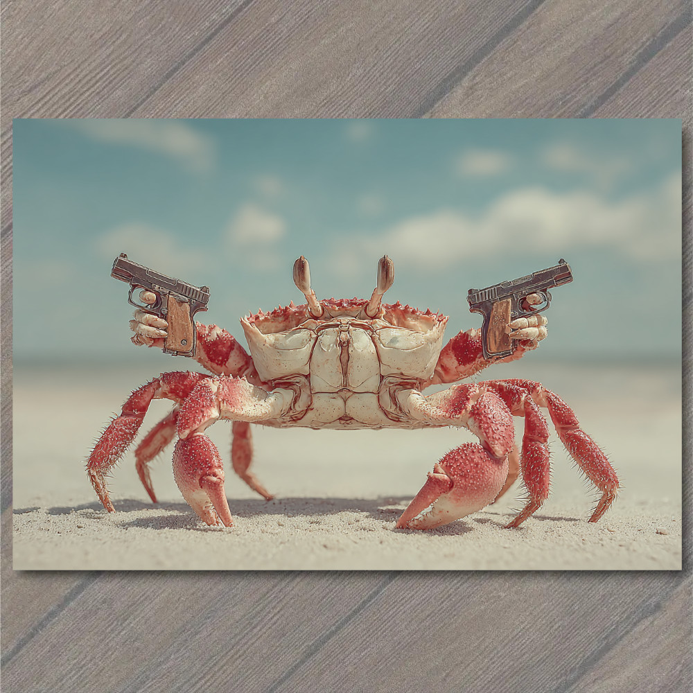Art Print Sea Crab Holding Pistols Funny Guns Claws Beach Humor Art