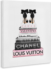‘Black Heels Pink Bookstack’, Canvas Art, 24X30 – Hanging Artwork – Sturdy Gift