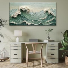 Sea Wave Abstract Green Wall Art For Living Room Artwork Canvas Art Wall Deco…