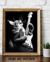 Purrrfect Guitar Lick Cat Poster 11×14 Unframed Rock & Roll Music Wall Art