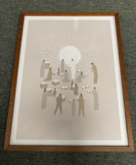 iHery Canvas Christian Wall Art Natural Oak Wood Frame JESUS FEEDS MULTITUDE