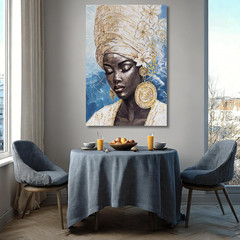 Blue Gold Black Woman Canvas Art – 32×48″ Modern Portrait for Home & Office