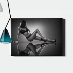 Lingerie model reflection in black and white Poster Print sensual figure photo