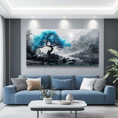 Large Canvas Wall Decor Painting Wall Art For Living Room Decor Blue Tree Bla…