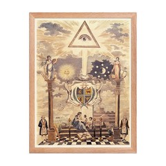 Masonic Temple Pillars and Crest, Freemasonry Print, Vintage Masonic Wall Art.