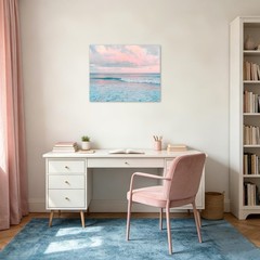 Pink Ocean Cloud Wall Art Teal Blue Sea and Pink Sky Canvas Wall Art Modern N…