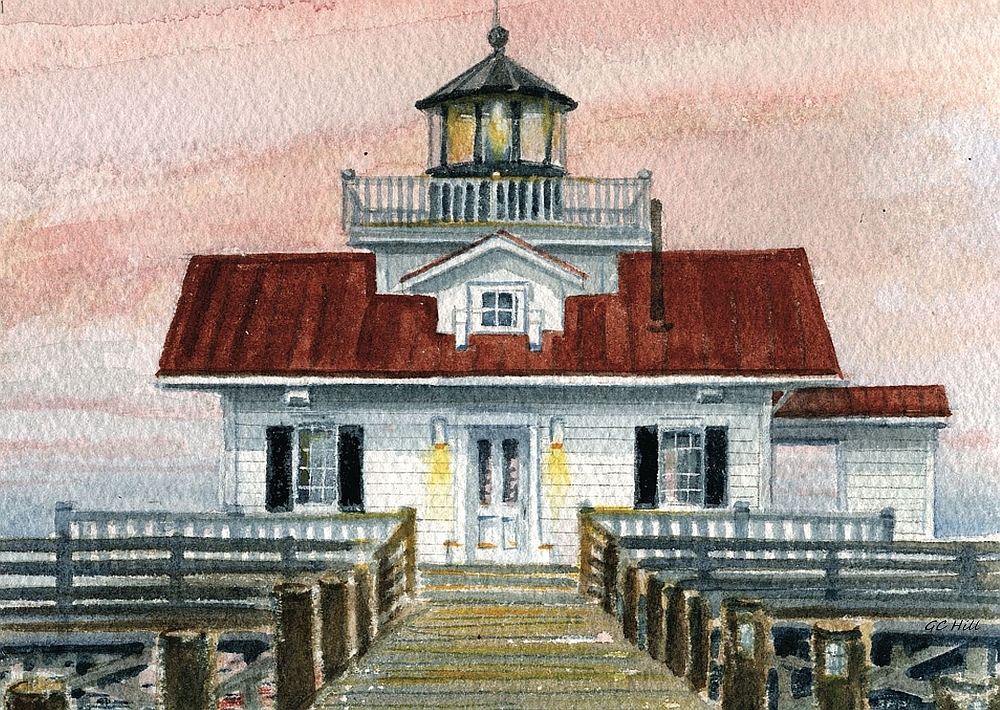 Roanoke Marshes Replica Lighthouse North Carolina Matted Watercolor Art Prints