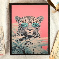 Framed Canvas Pink Sunglasses Leopard Tropical Leaf Retro Pop Decor