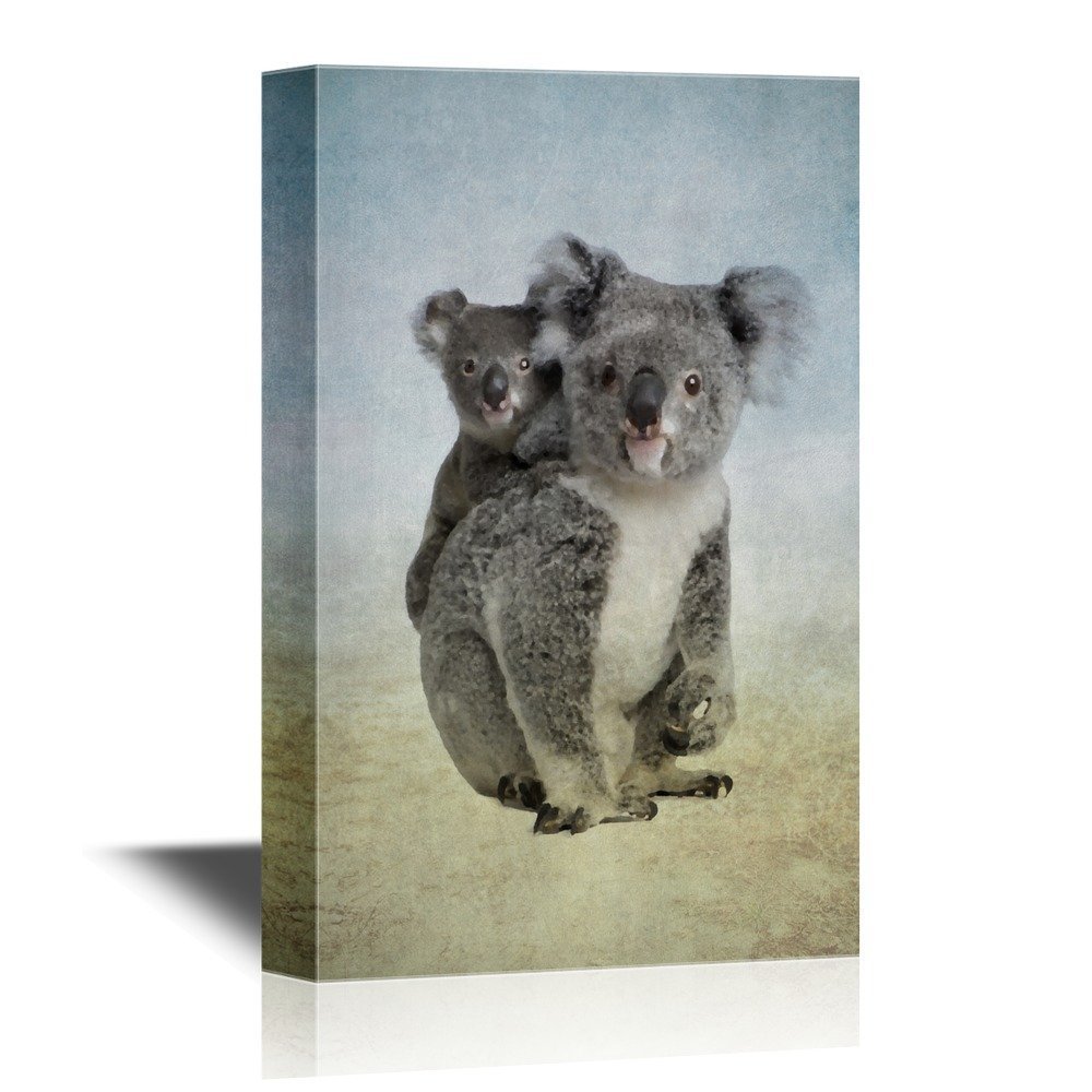 wall26 – Wild Animal Canvas Wall Art – Mother Koala and Baby Koala -12×18 inches