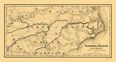 Railroad Map – Seaboard and Raleigh Railroad – Colton 1874 – Vintage Wall Art