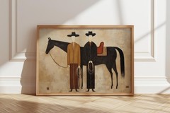 Japandi Western Cowboy Horse Poster Abstract Folk Art Modern Farmhouse Decor