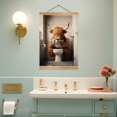Highland Cow Bathroom Wall Art Decor Funny Animal Series Poster Linen Canvas …
