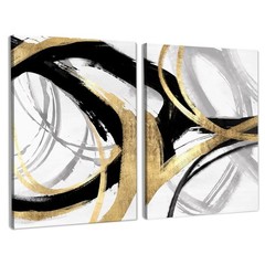 Abstract Black and Gold Wall Art Set of 2 11×14 Inches Framed- Modern Black G…