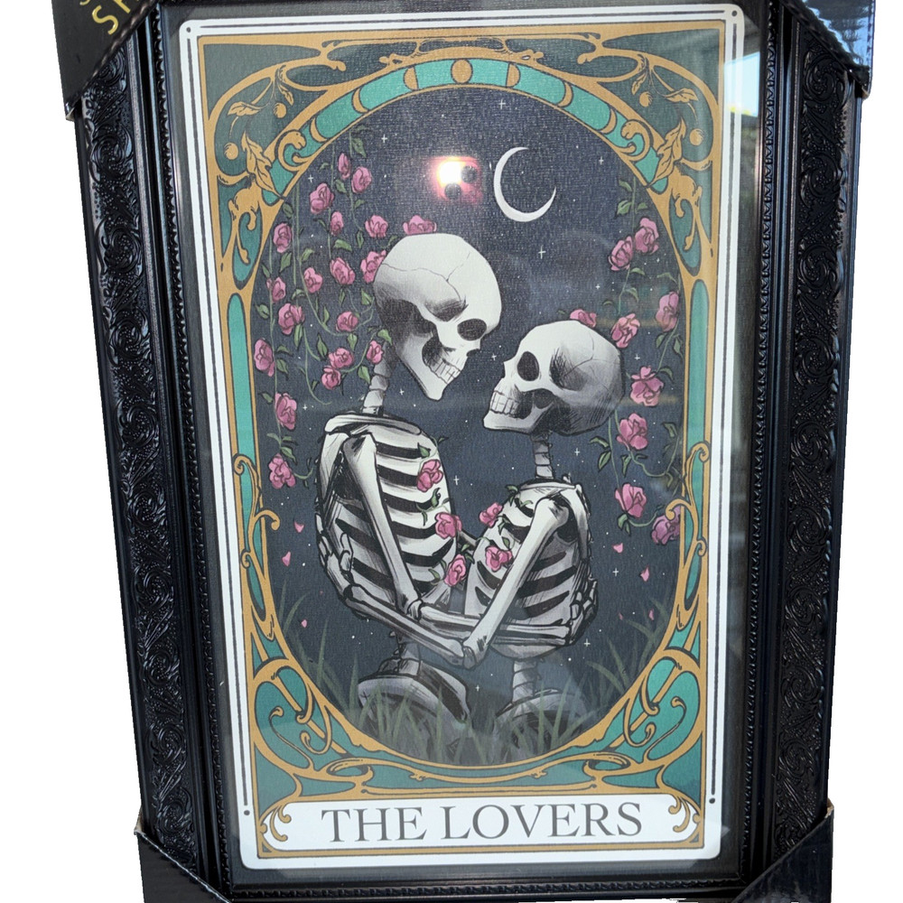Sapna Shah «The Lovers» Skeleton Tarot Framed Wall Art Black Ornate Frame NEW