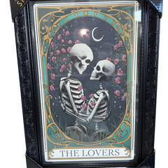 Sapna Shah «The Lovers» Skeleton Tarot Framed Wall Art Black Ornate Frame NEW