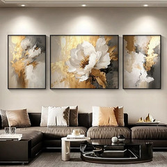 Elegant 3D Gold & White Floral Wall Art with Black Frame for Home Decor