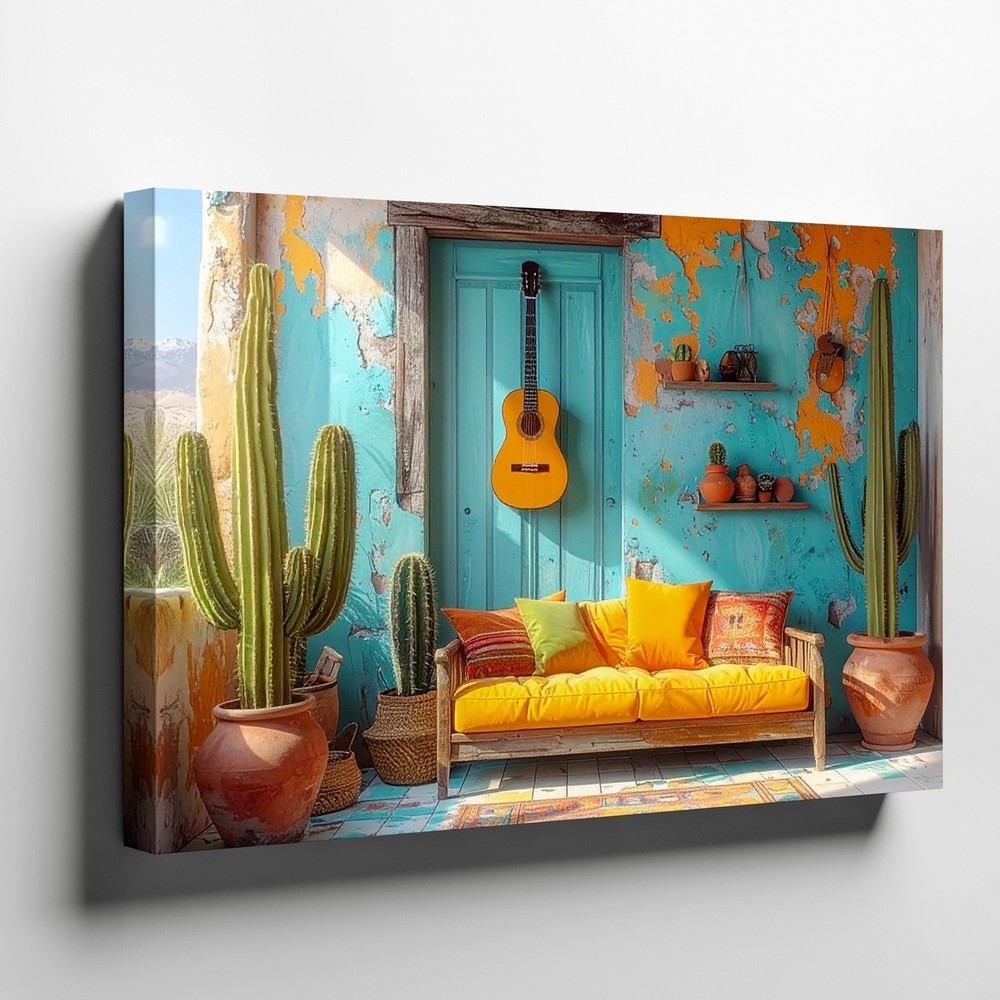 Wall Art Canvas a Vibrant Bohemian Desert Scene Showing a Rustic Turquoise
