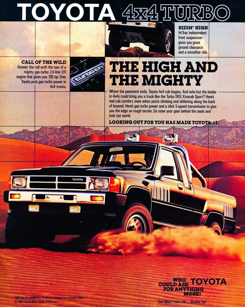 1986 Toyota SR5 Xtracab 4X4 Turbo Pickup Ad POSTER 24 X 36 INCH Classic!