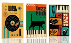 3pcs Retro Jazz Music Wall Art Vintage Vinyl Records Paintings Musical Instru…