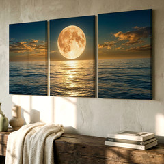 3 Pieces Captivating Moonlit Ocean Large Wall Art Set for Bedroom Set Of 3