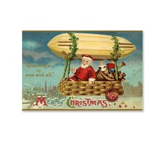 1909 Santa in a Blimp Poster: Vintage Christmas Art, Toys, Holiday Decoration