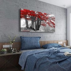 Red Tree of Life Canvas Wall Art Bedroom Wall Decor Living Room,Forest Wall A…